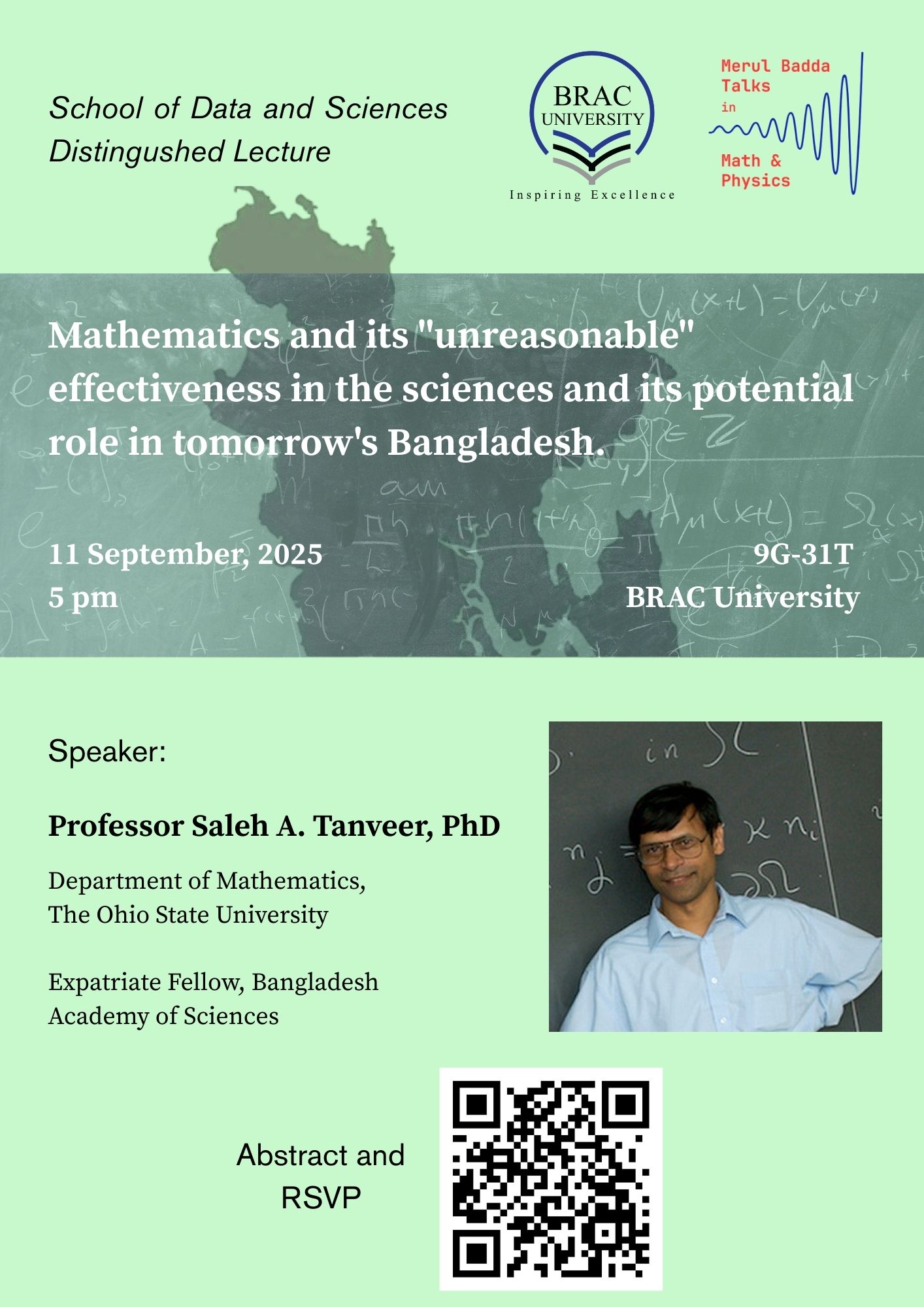 Poster for Mathematics and its "unreasonable" effectiveness in the sciences and its potential role in tomorrow's Bangladesh